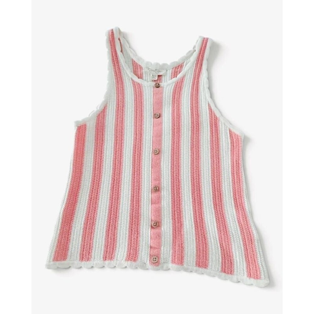 Jessica Simpson Girls XL 12 Pink White Striped Cotton Knit Tank Top